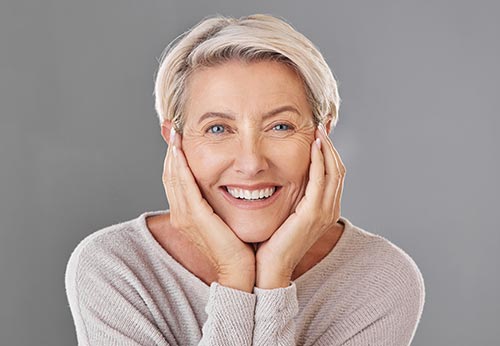 Smile club, happy senior woman smiling